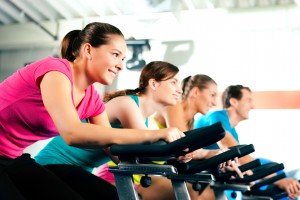 Indoor bycicle cycling in gym